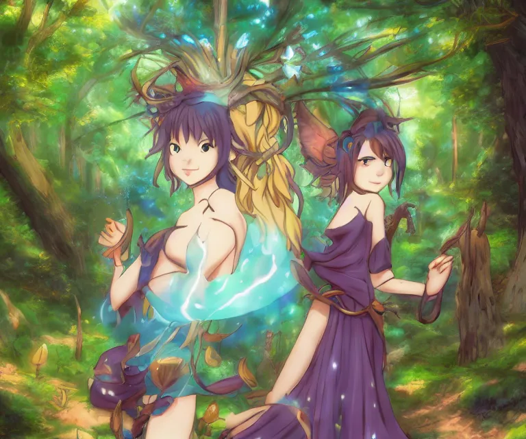 Image similar to genie in a forest, anime fantasy illustration by tomoyuki yamasaki, kyoto studio, madhouse, ufotable, comixwave films, trending on artstation