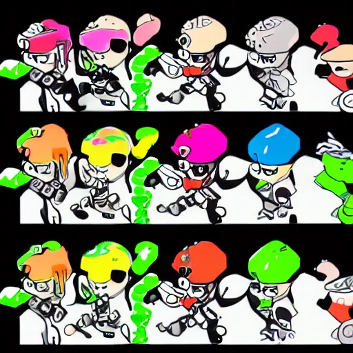 Image similar to Splatoon character concept art, colored lineart, character reference sheet