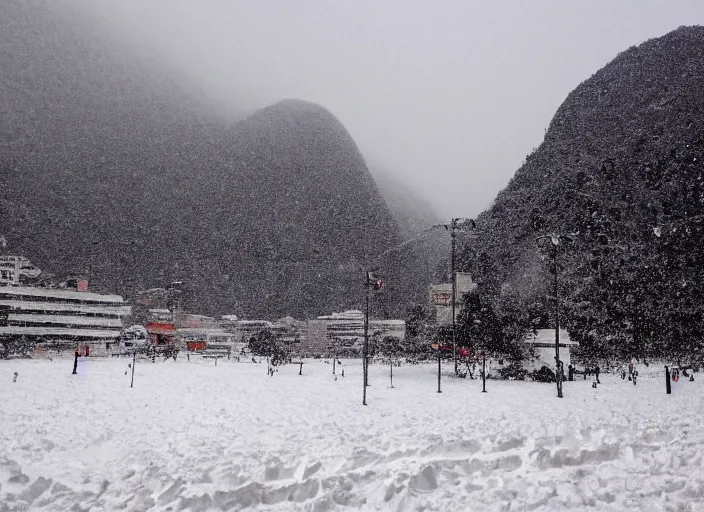 Prompt: rio de janeiro city snowing with a lot of snow, mountains full of snow, photography award photo, 4 k