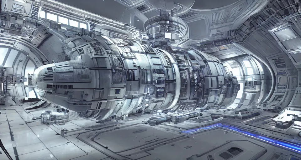 Prompt: a neon nuclear reactor core mri machine millennium falcon space-station Vuutun Palaa with massive piping inspired by a nuclear reactor submarine and maschinen krieger, ilm, beeple, star citizen halo, mass effect, starship troopers, elysium, iron smelting pits, high tech industrial, saturated colours