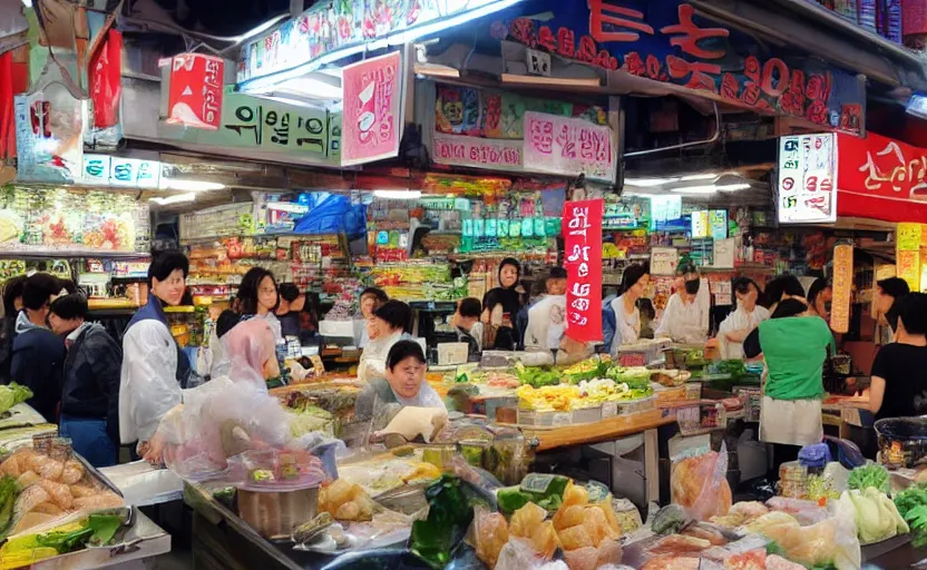 Image similar to a Korean food market,