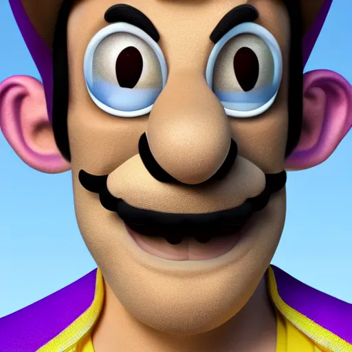 Image similar to stunning award winning hyperrealistic hdr 8 k highly detailed portrait photo of waluigi as a real human