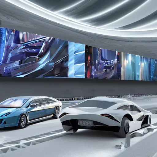 Image similar to sci-fi cars : wall near structure on : the coronation of napoleon painting : and digital billboard in the middle, in style of zaha hadid, suprematism composition, unreal engine 5, keyshot, octane, artstation trending, ultra high detail, ultra photo realistic, 8k, 16k, in plastic, dark, tilt shift,