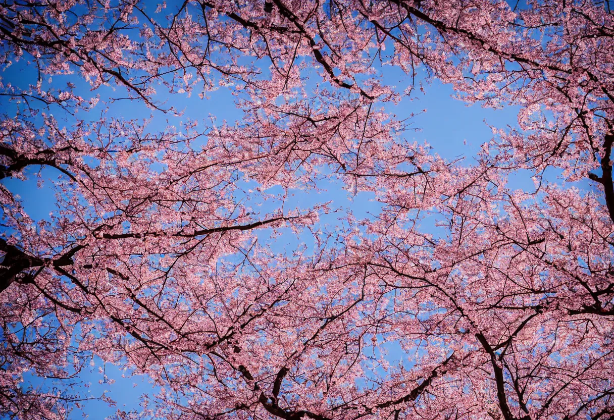 Image similar to looking up from under the cherry blossom trees f / 1. 9 6. 8 1 mm iso 4 0