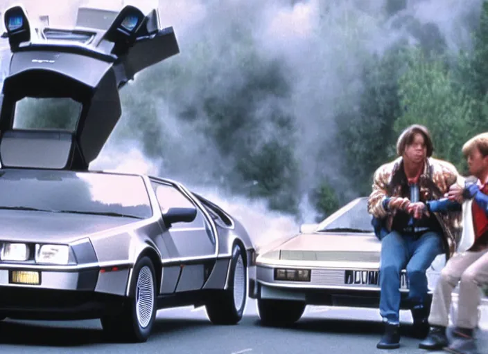 Image similar to film still of back to the future but the delorean is a lamborghini, 4 k