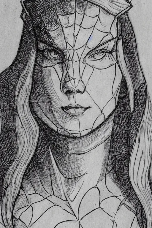 Image similar to a portrait of spider gwen in the style of leonardo da vinci drawing,, single head, no double head,