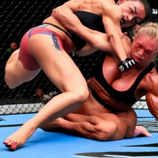 Image similar to transgender muscular woman beating up woman in ufc