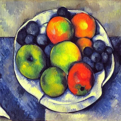 Image similar to a still - life image of a bunch of people who look like fruit in a bowl in the style of paul cezanne