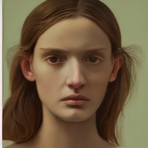 Prompt: portrait of a beautiful girl by Vanessa Beecroft and Claudio Bravo