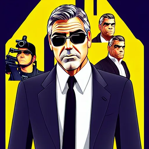 Image similar to george clooney in gta v illustrated by stephen bliss