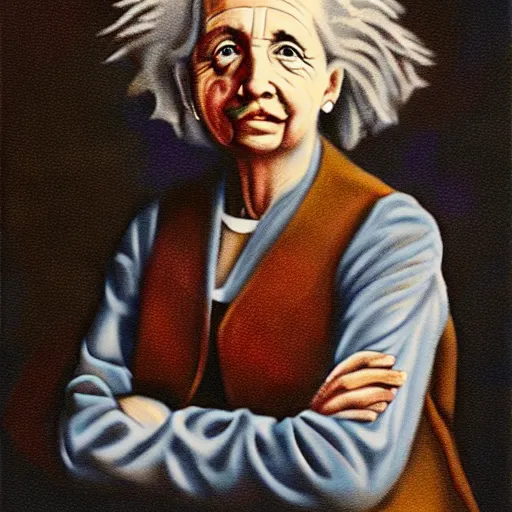 Prompt: female version einstein portrait