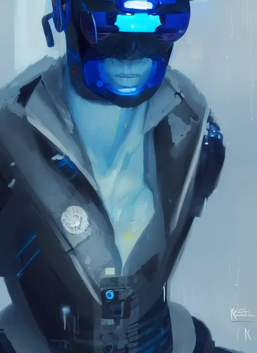 Prompt: concept art close up blue cyberpunk character, by shinji aramaki, by christopher balaskas, by krenz cushart