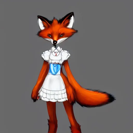 Image similar to a fox fursona wearing a maid outfit, highly detailed, digital art, trending on artstation, furry art