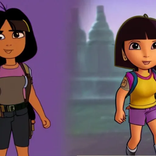 Prompt: Dora the explorer vs Lara Croft