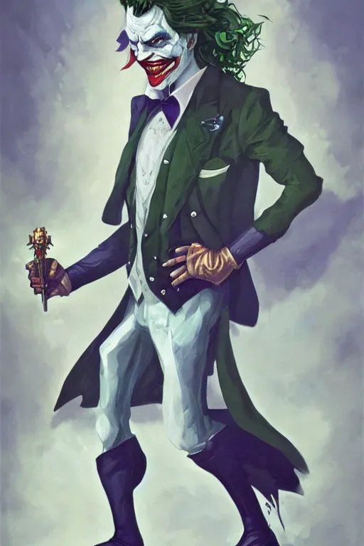 Prompt: beautiful, hq, matt portrait of the joker in a suit of armor by peter mohrbacher, greg rutowski