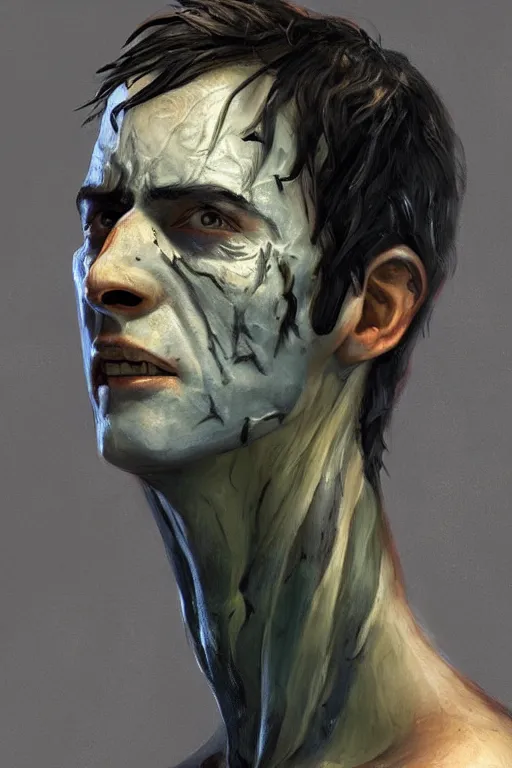 Image similar to beautiful clean oil painting of legion from dbd dead by daylight, portrait study by bernie wrightson, detailed, stunning, realistic