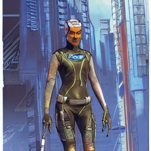 Prompt: Sasha. Apex legends cyberpunk assassin in wetsuit. Concept art by James Gurney and Mœbius.