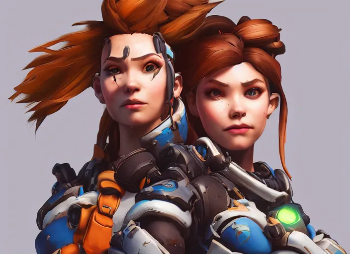 Image similar to one character, overwatch, brigitte, horizon zero dawn, aloy, digital art, high detailed, artstation, octane render