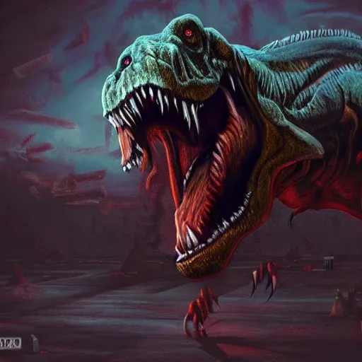 a painting of a angry, demonic T-Rex standing close to | Stable ...