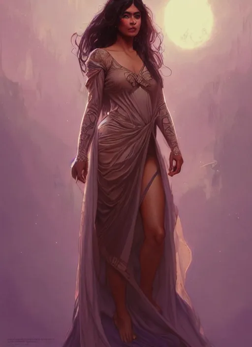 Image similar to cute brown woman wearing a transparent night gown, fantasy, intricate, highly detailed, digital painting, artstation, concept art, wallpaper, smooth, sharp focus, illustration, art by artgerm and greg rutkowski and alphonse mucha