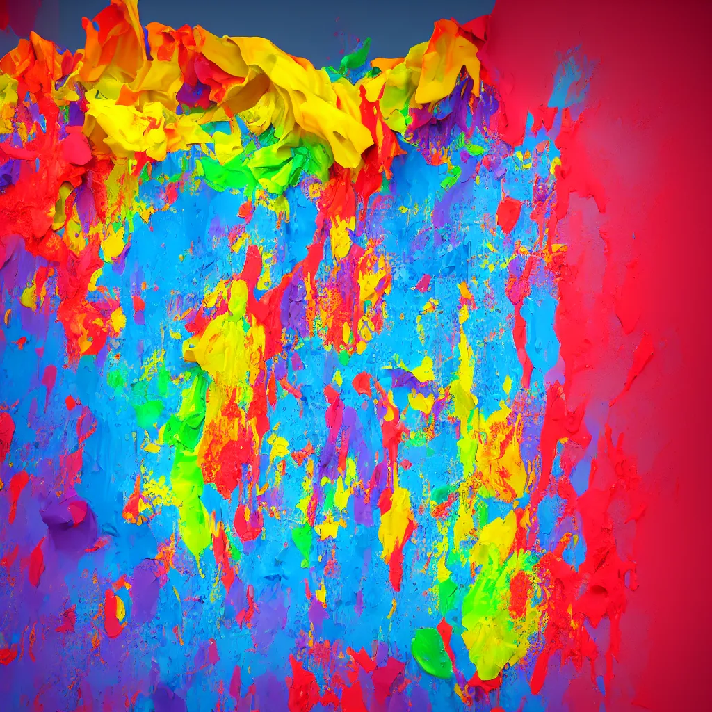 Prompt: melting paint, 3 d render, center composition, artistic render, cinematic shot, 4 k render, cgi, contrasting colours