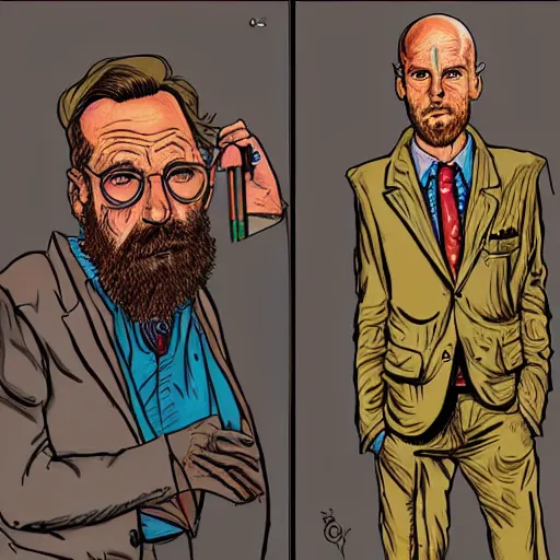 Image similar to The Artwork of R. Crumb and his Cheap Suit Breaking-Bad-Jesse-Pinkman, pencil and colored marker artwork, trailer-trash lifestyle
