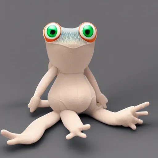 Image similar to cute fumo plush of a relaxed froggirl who takes everything in stride, studio lighting, anime girl, promo render, outline glow, vray