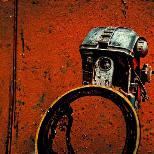 Prompt: old rusty droid, dramatic beautiful lighting, 8k photgraphy, codachrome, 50mm f1.8, macro