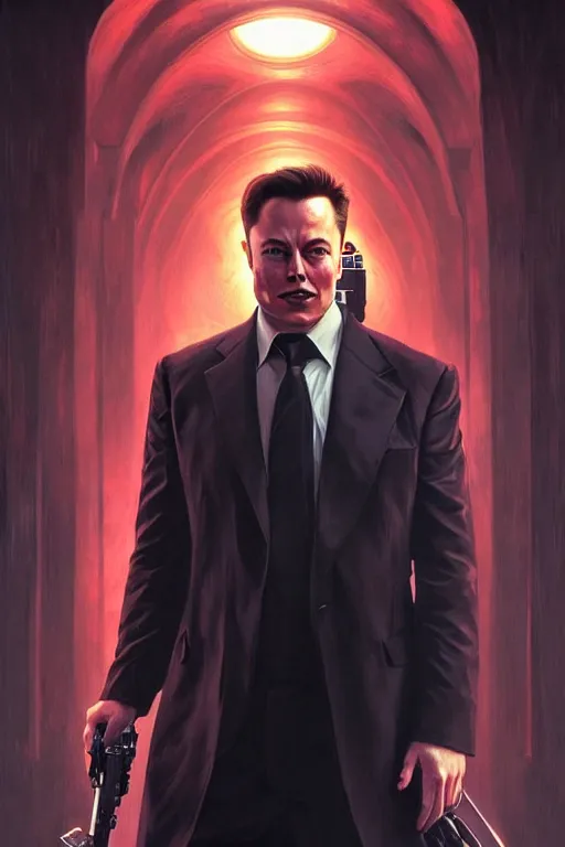 Image similar to elon musk as agent smith from the matrix, realistic portrait, symmetrical, highly detailed, digital painting, artstation, concept art, smooth, sharp focus, illustration, cinematic lighting, art by artgerm and greg rutkowski and alphonse mucha