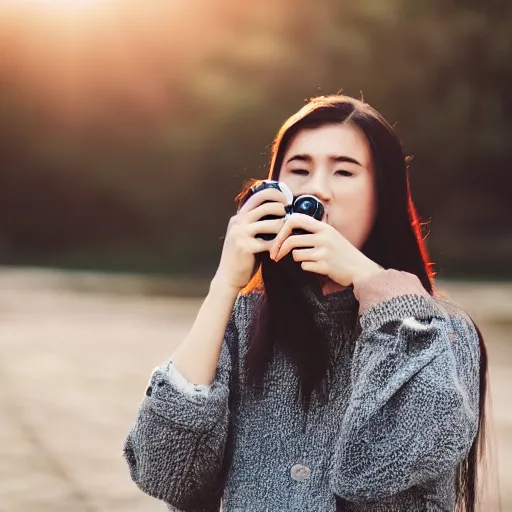 Image similar to ultrawide photo shot of a women, photography