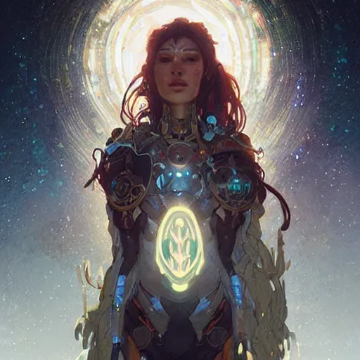 Image similar to cyborg druid entanglement milky way, epic lighting, sketch illustration, concept art, ultra detailed, art by artgerm and greg rutkowski and alphonse mucha