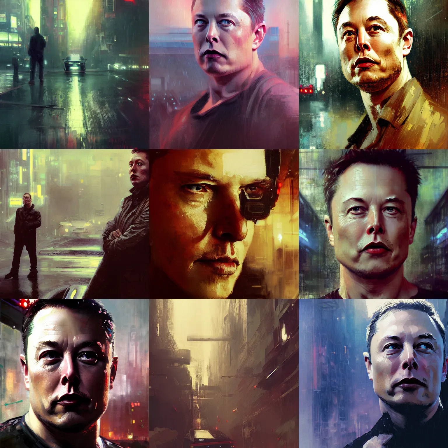 Image similar to elon musk, hyperrealistic portrait, bladerunner street, art of elysium by jeremy mann and alphonse mucha, fantasy art, photo realistic, dynamic lighting, artstation, poster, volumetric lighting, very detailed face, 4 k, award winning