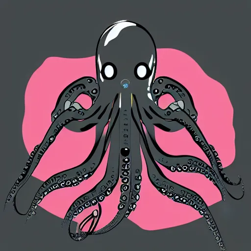 Image similar to cyborg octopus dj in headphones, digital art, minimalism