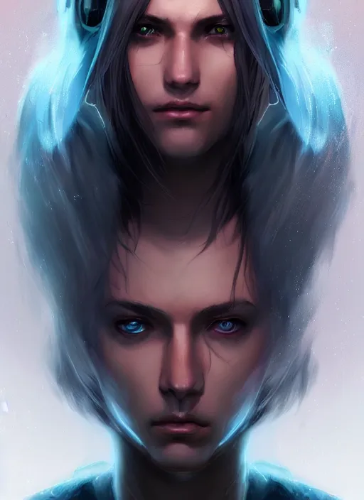 Image similar to « a portrait o cyberpunk jesus, glowing eyes, a digital painting by charlie bowater, featured on cgsociety, fantasy art, behance hd, wiccan, artstation hd »