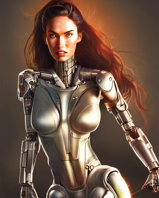 Image similar to weta disney pixar movie still portrait photo of megan fox as cyborg woman by pixar, by weta, wlop, ilya kuvshinov, rossdraws, artgerm, maxim cover, latex, sweaty, iridescent, bright morning, anime, liosh, mucha