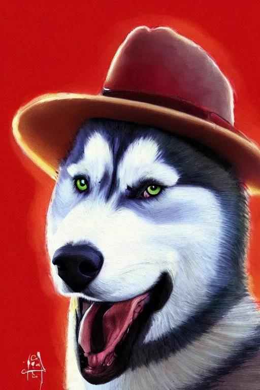 Prompt: a portrait painting of a husky in cowboy costume, wearing a cowboy hat, by studio ghibli, in the style of anime, [ red dead ], [ western film ], humanoid, personify, anthropomorphic, trending on artstation