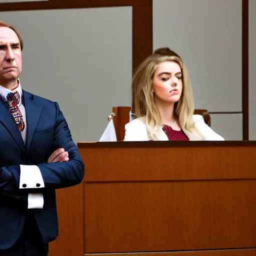 Image similar to Saul Goodman in a courtroom with Amber Heard