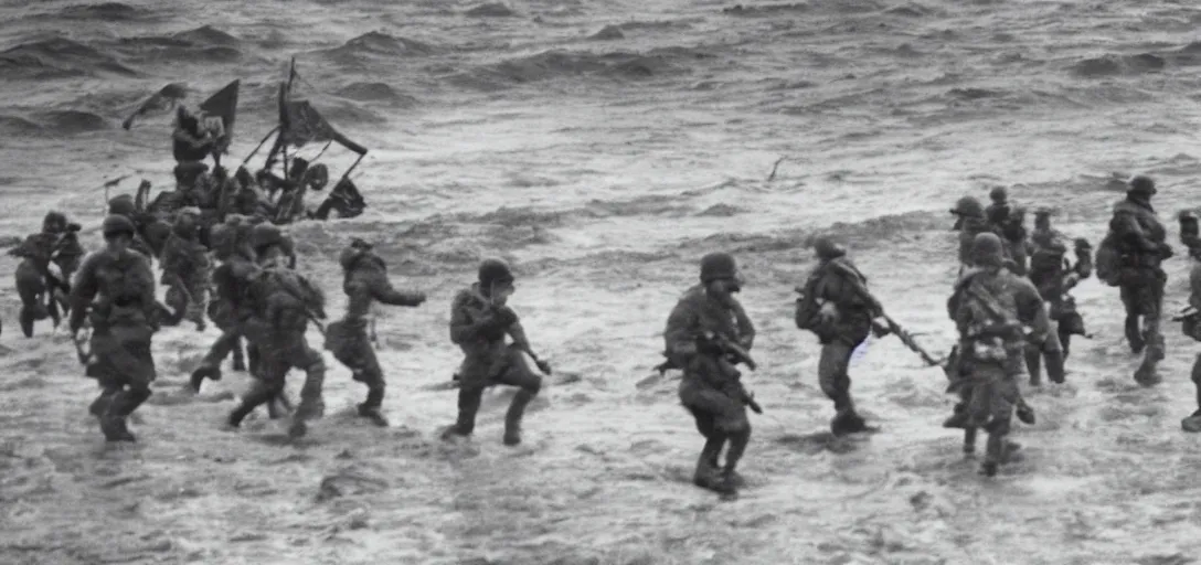 Prompt: the pope storming omaha beach during ww ii