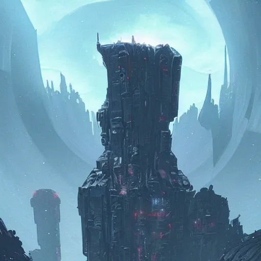 Image similar to The lonely ruined tower on the asteroid in the abyss of space, cyberpunk