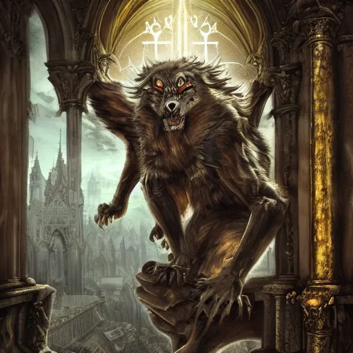 Prompt: A epic and beautiful rococo painting of a werewolf cursed inside a cathedral. Castlevania style. ultra-detailed. Anime, pixiv, UHD 8K CryEngine, octane render