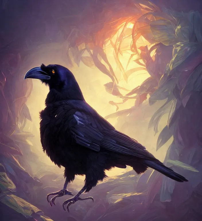 Image similar to perfectly - centered - portrait of a raven bird from league of legends, intricate, highly detailed, digital painting, artstation, concept art, smooth, sharp focus, illustration, unreal engine 5, 8 k, art by artgerm and greg rutkowski and alphonse mucha