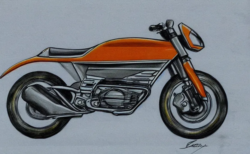 Image similar to 1 9 7 0 s kawasaki sport motorcycle concept, sketch, art,