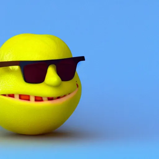 Prompt: 3d render scary cute lemon with sunglasses