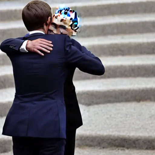 Image similar to emmanuel macron hugging vladimir putin