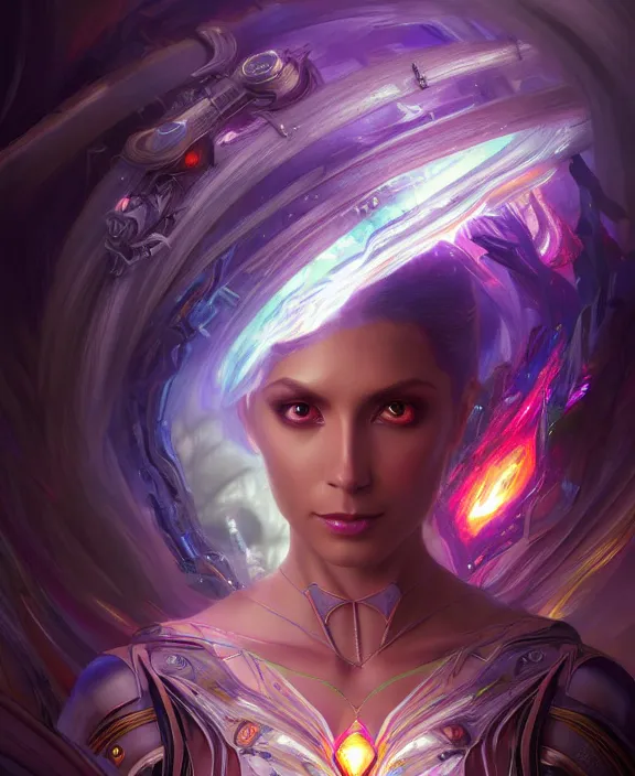 Image similar to a whirlwind of souls rushing inside the metaverse, half body, glowin eyes, tiara with sapphire, pharaoh, android, cyberpunk, d & d, fantasy, intricate, elegant, highly detailed, colorful, vivid color, digital painting, artstation, concept art, art by artgerm and greg rutkowski and alphonse mucha and ruan jia