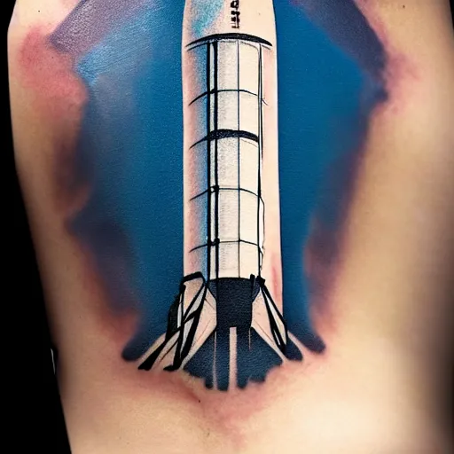 Image similar to tattoo design, stencil, portrait of a spacex rocket