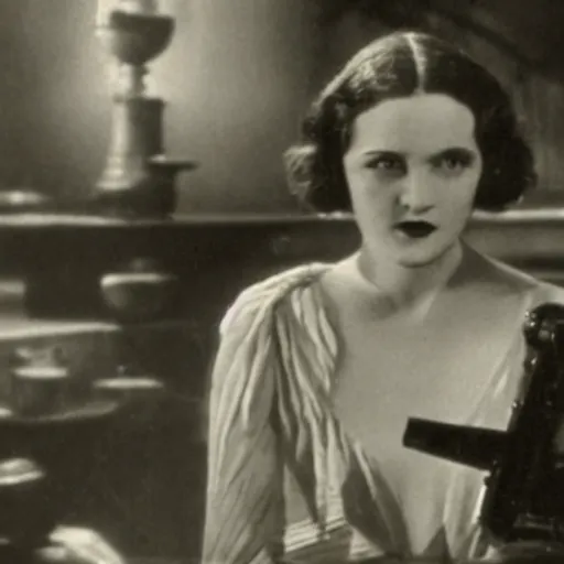 Image similar to still from old 20\'s movie Matrix (1922) actress playing Trinity