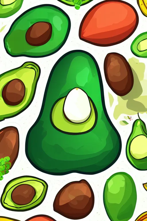 Image similar to Baby avocado, sticker, anthropomorphic, colorful, fantasy, artstation, illustration, highly detailed, simple, smooth and clean vector curves, no jagged lines, vector art, smooth