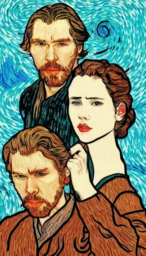 Image similar to reylo in the style of van gogh