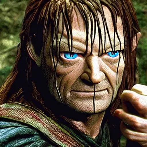 Prompt: boromir wearing the ring of power, demonic, as gollum in lord of the rings by peter jackson